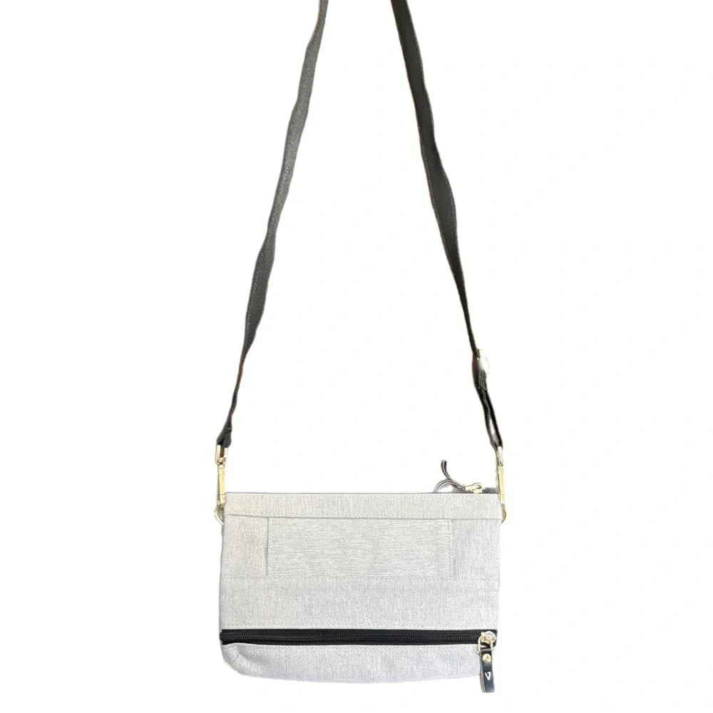 Grey tactical purse w/ red zippers & multiple pockets - Picture 2 of 4